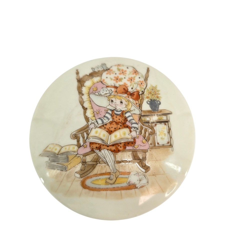 Vintage Ceramic Trinket Box Candle Girl Reading Rocking Chair Made in Japan